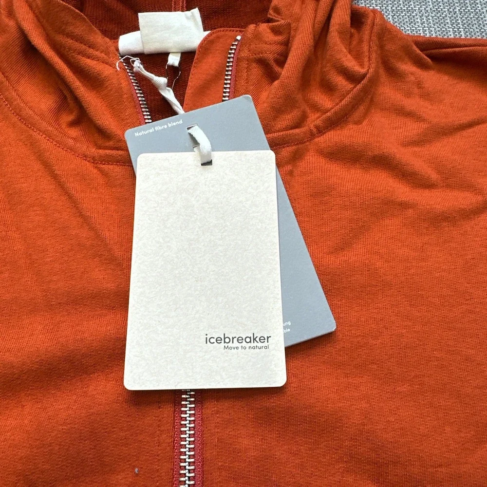 New Icebreaker Central Classic Hoodie Jacket Mens Medium Merino Wool Orange